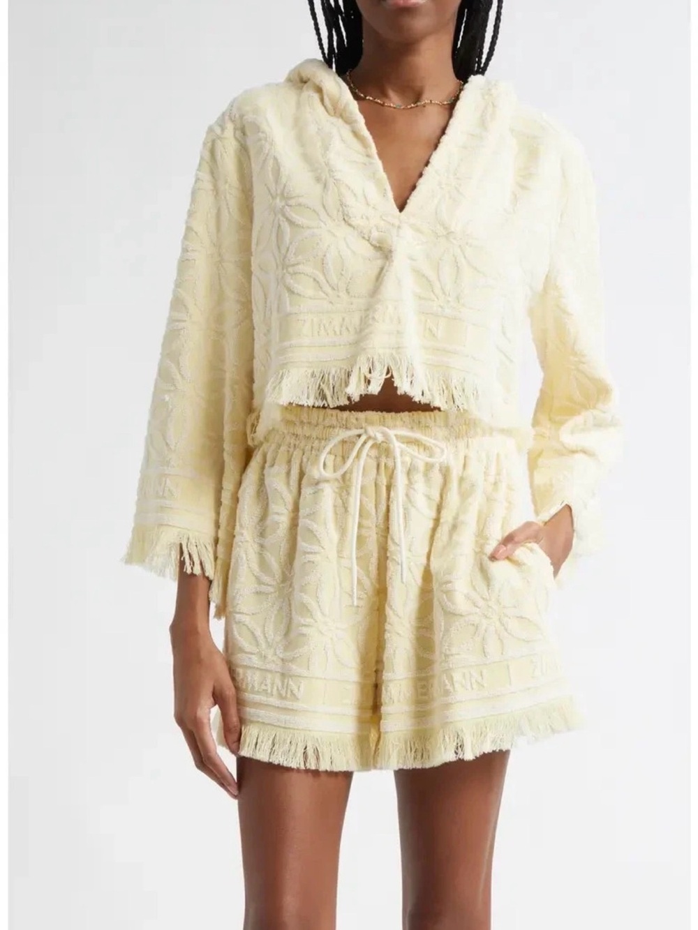Zimmermann Coco Jacquard Terry Cloth Hooded Top